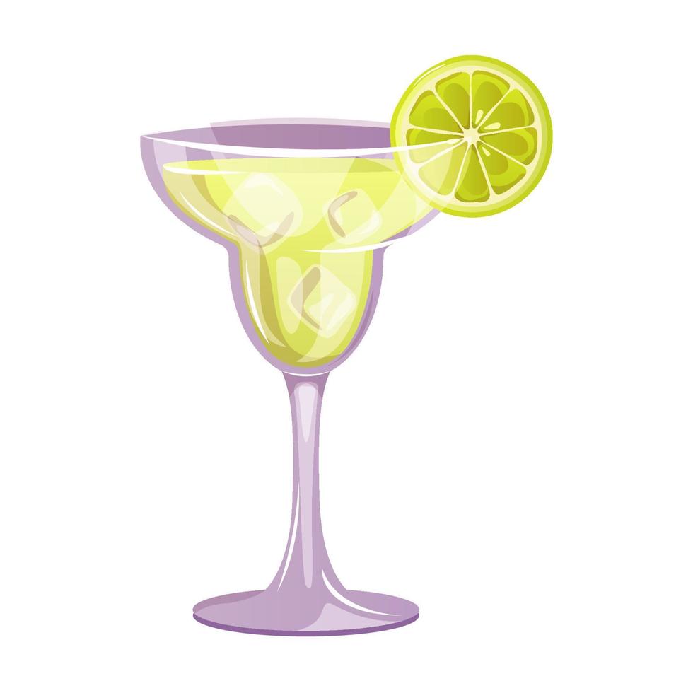 Margarita classic cocktail with lime, sugar, tequila, liqueur. Italian aperitif cocktails. Alcoholic beverage for drinks bar menu. Beach Holidays, summer vacation, party, cafe bar, recreation. vector