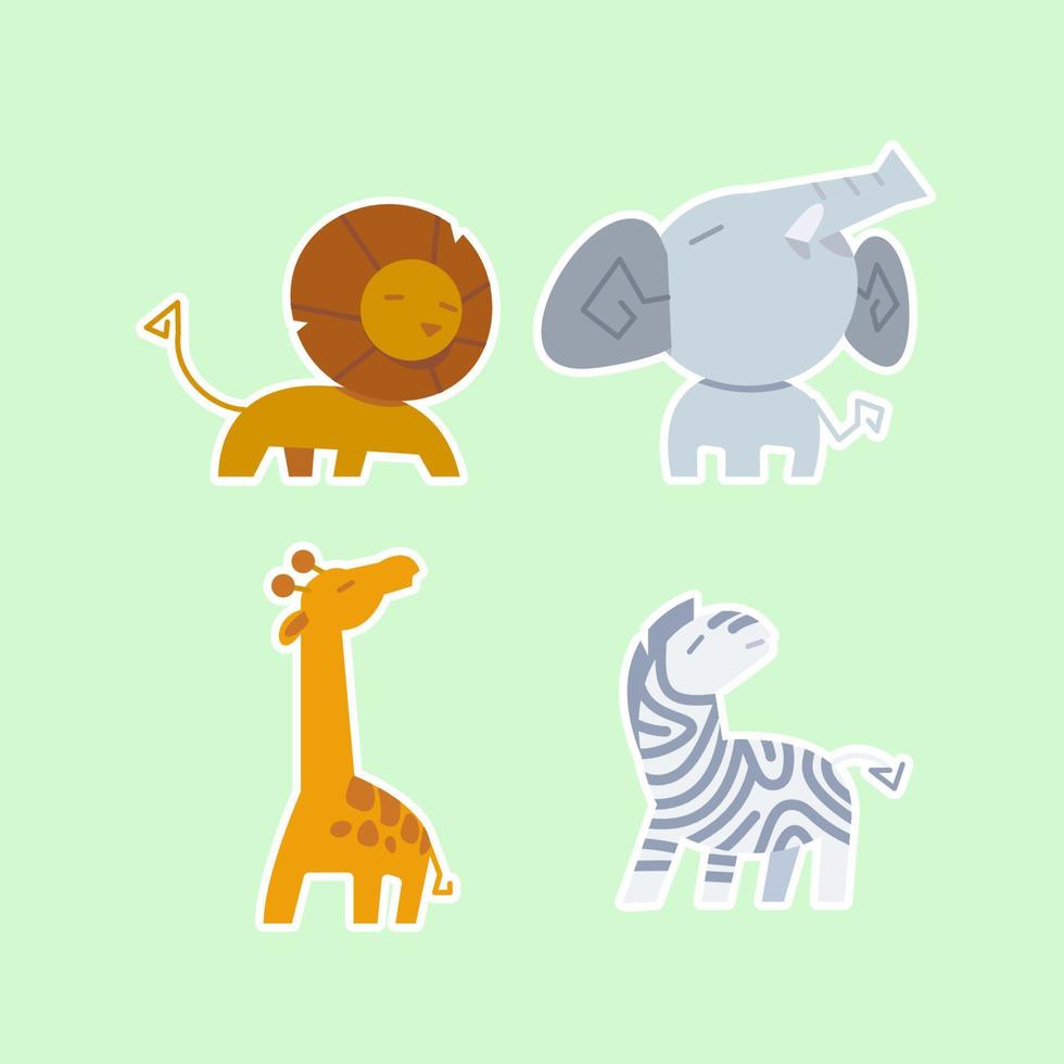 Cute wild animals set including lion, zebra, giraffe, and elephant. Safari jungle animals vector. Woodland animal illustration. vector