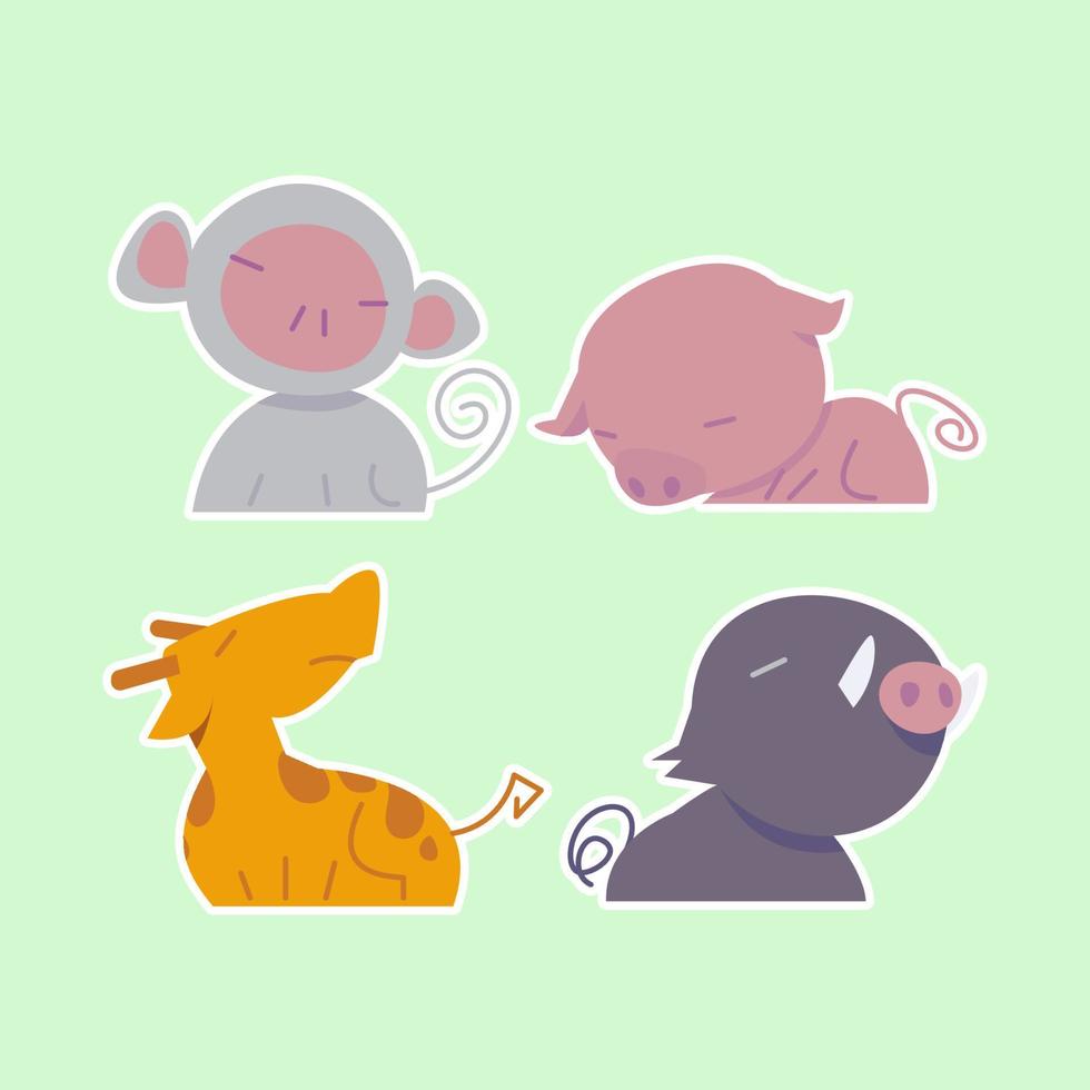 Cute wild animals set including mountain monkeys, pigs, giraffes and wild boars. Safari jungle animals vector. Woodland animal illustration. vector