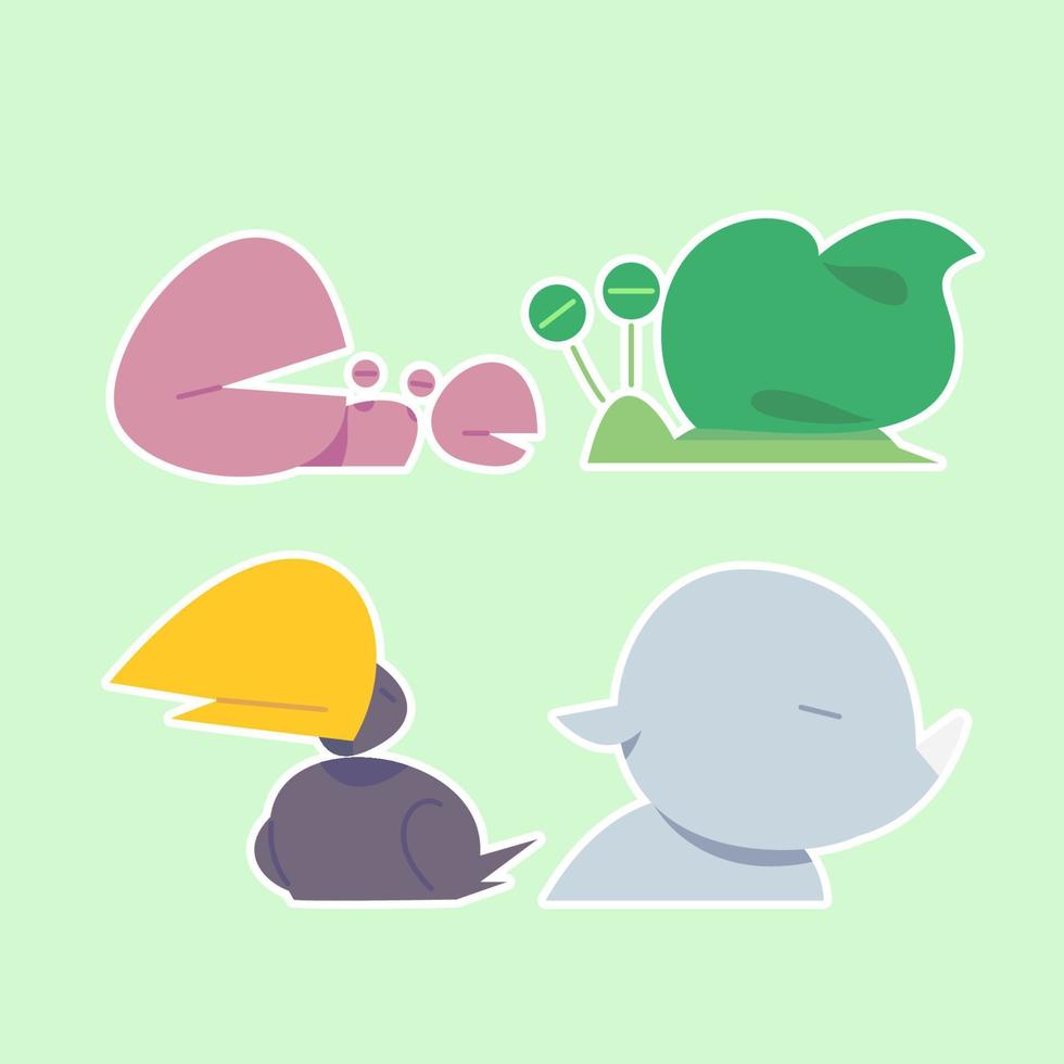 Cute wild animals set including crabs, snails, hornbills and rhinos. Safari jungle animals vector. Woodland animal illustration. vector