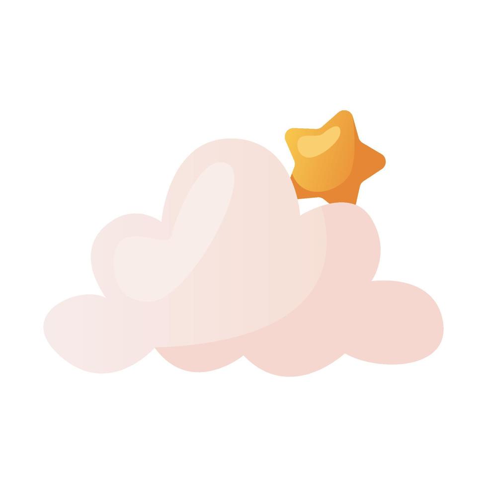Cute cloud with star in sky. Boho geometric Scandinavian wall print for
