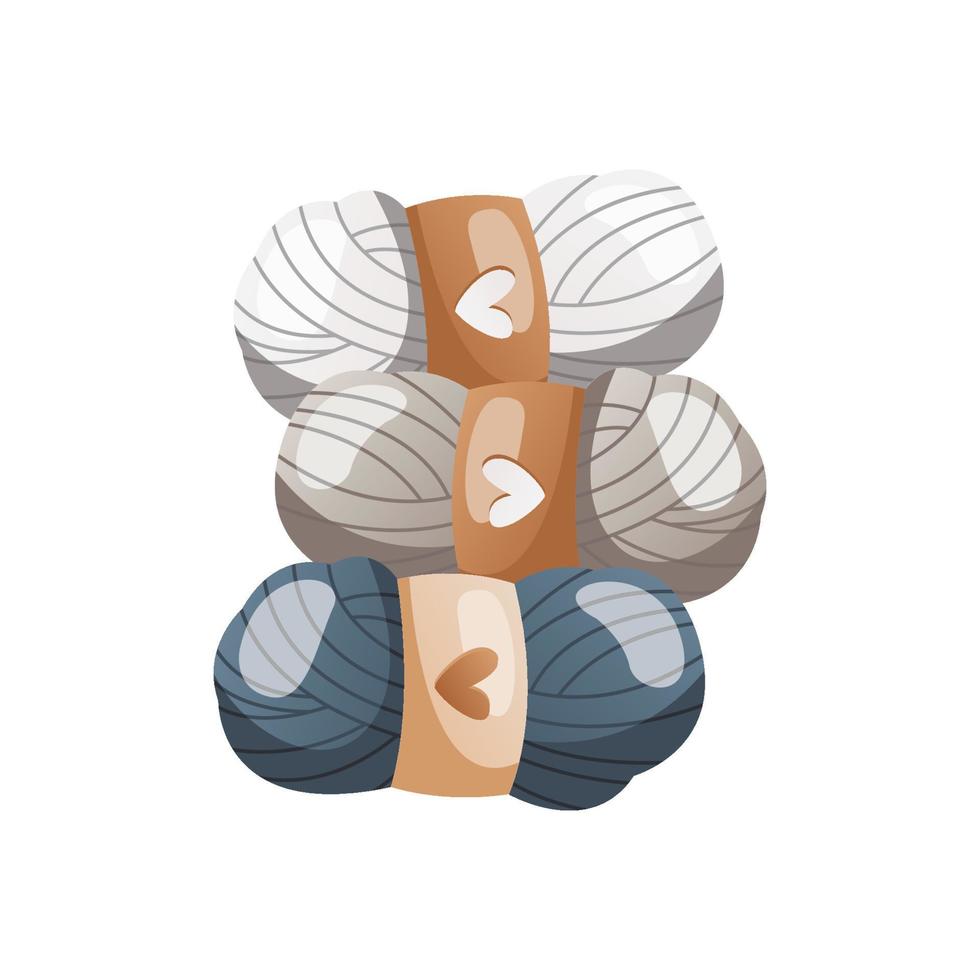 Stack of balls of wool for knitting. Skein of yarn. Tools and equipment for knitwork, handicraft. Handmade needlework, hobby at home. Knitting studio, workshop advertising design. Cartoon vector