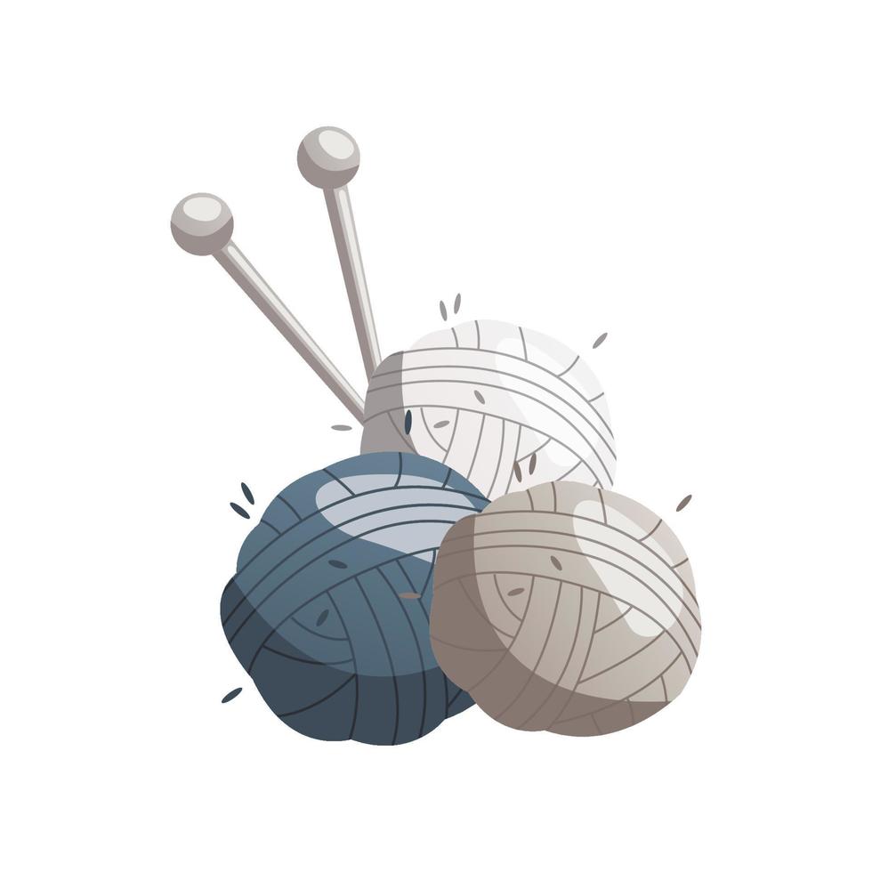 Balls of wool for knitting with needles. Skein of yarn. Tools and equipment for knitwork, handicraft. Handmade needlework, hobby at home. Knitting studio, workshop advertising design. Cartoon vector
