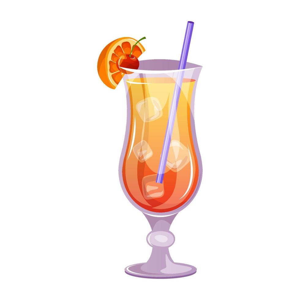 Sex on the beach classic cocktail with ice, orange, vodka. Italian aperitif cocktails. Alcoholic beverage for drinks bar menu. Beach Holidays, summer vacation, party, cafe bar, recreation. vector