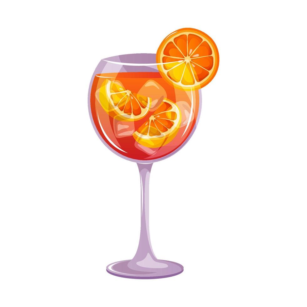 Aperol Spritz classic cocktail with prosecco, soda, orange, ice. Italian aperitif cocktails. Alcoholic beverage for drinks bar menu. Beach Holidays, summer vacation, party, cafe bar,recreation. vector