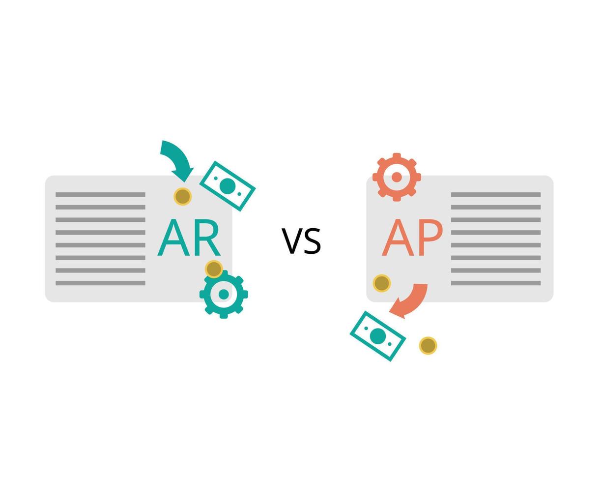 Accounts Receivable or AR compare to Accounts Payable or AP vector