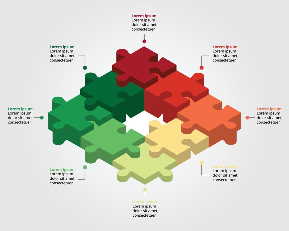 jigsaw graph ladder chart template for infographic for presentation for 8 element vector