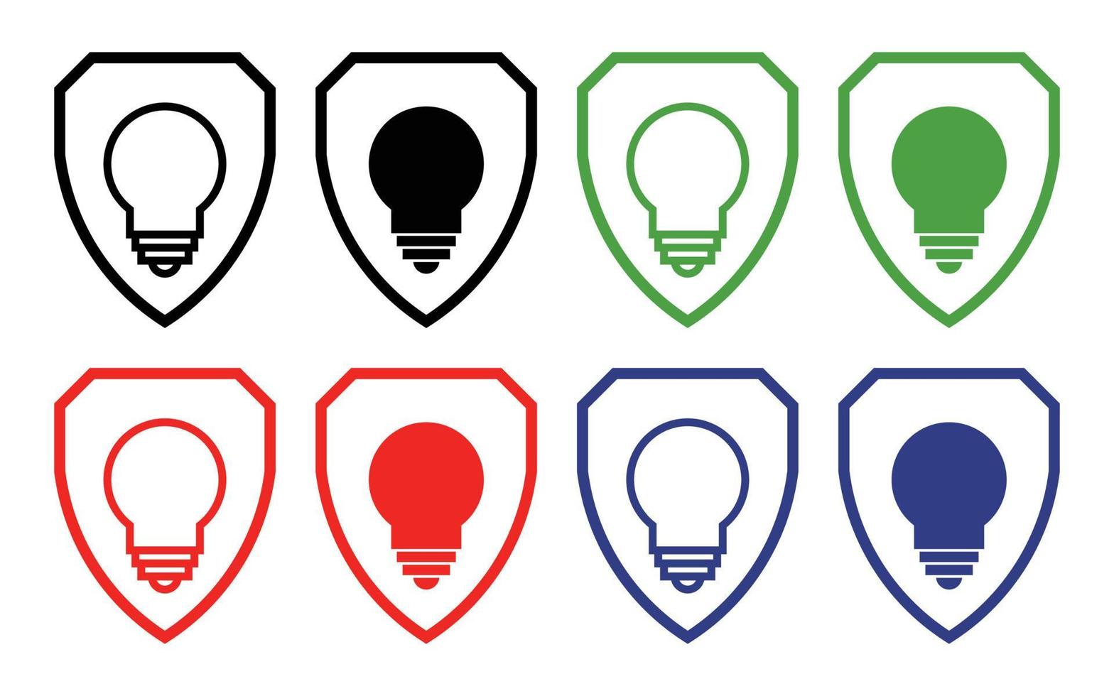 Shield icon set with light bulb icon, vector illustration for smartphone or web application.