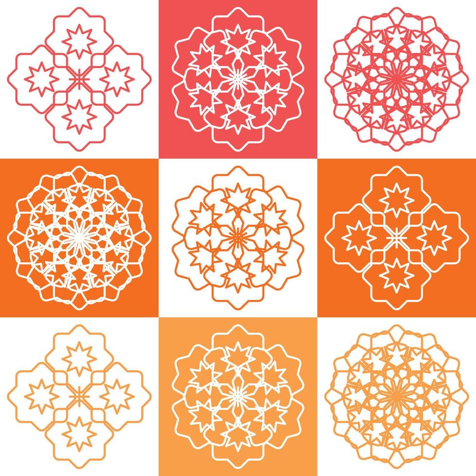 Vector set of abstract mandala design illustrations, ornaments in ethnic style. Islamic border background