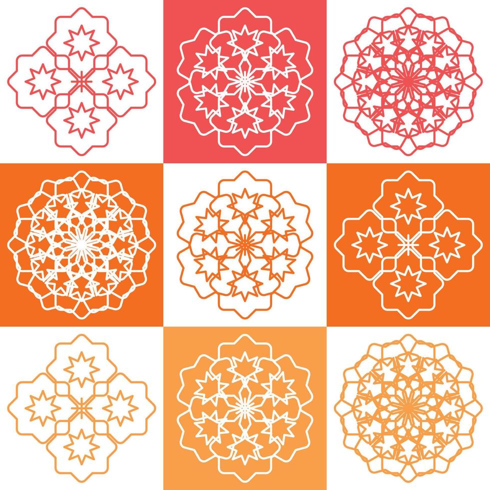 Vector set of abstract mandala design illustrations, ornaments in ethnic style. Islamic border background