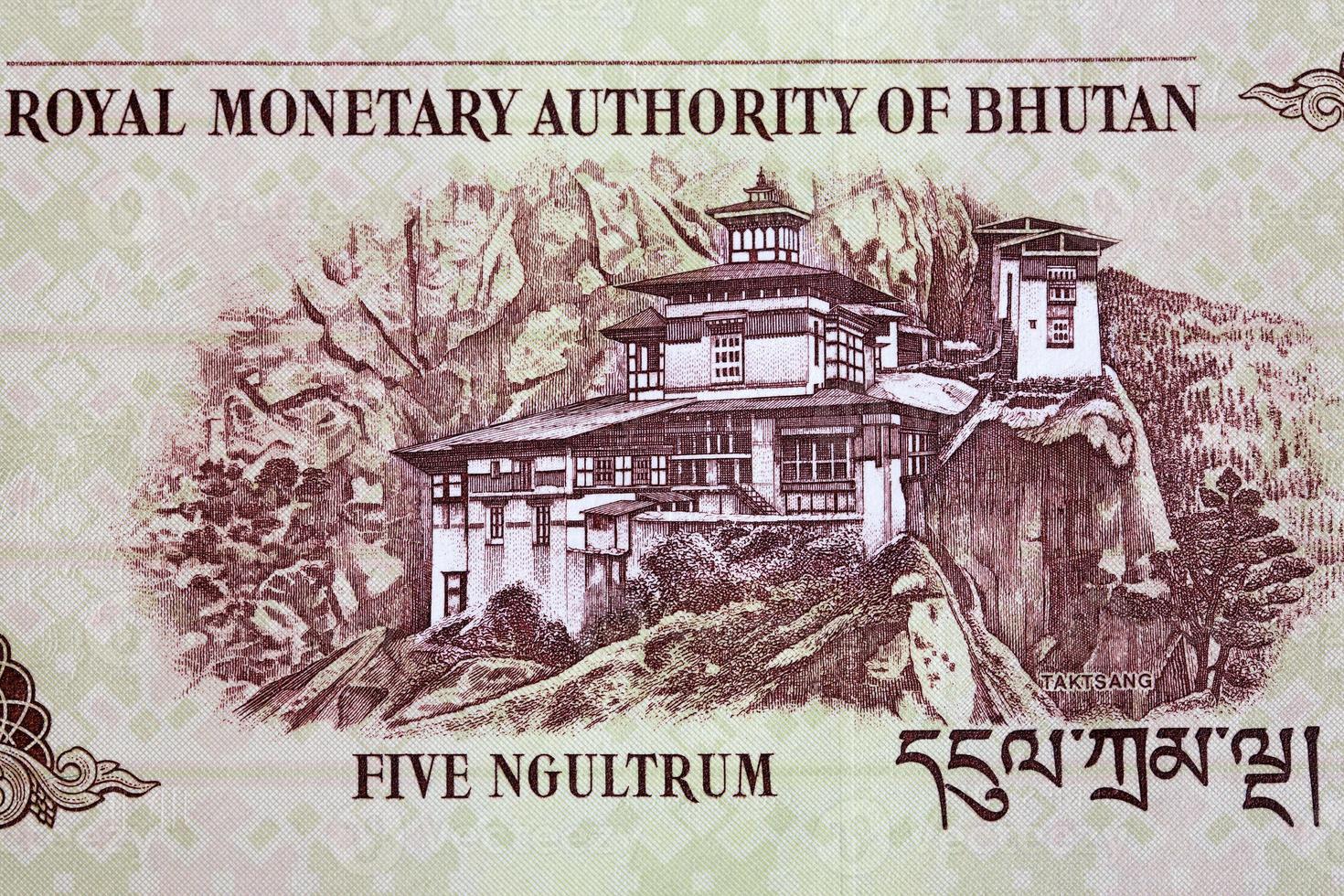 Taktsang Palphug Monastery from Bhutanese money photo