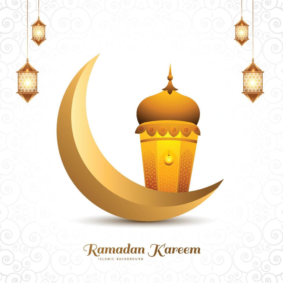 Ramadan kareem islamic moon and lamps colorful card background vector