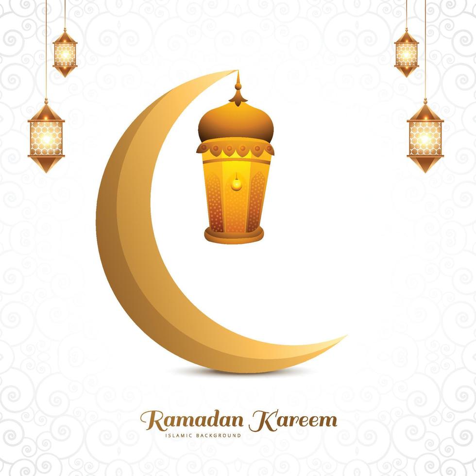 Ramadan kareem islamic moon and lamps festival card background vector