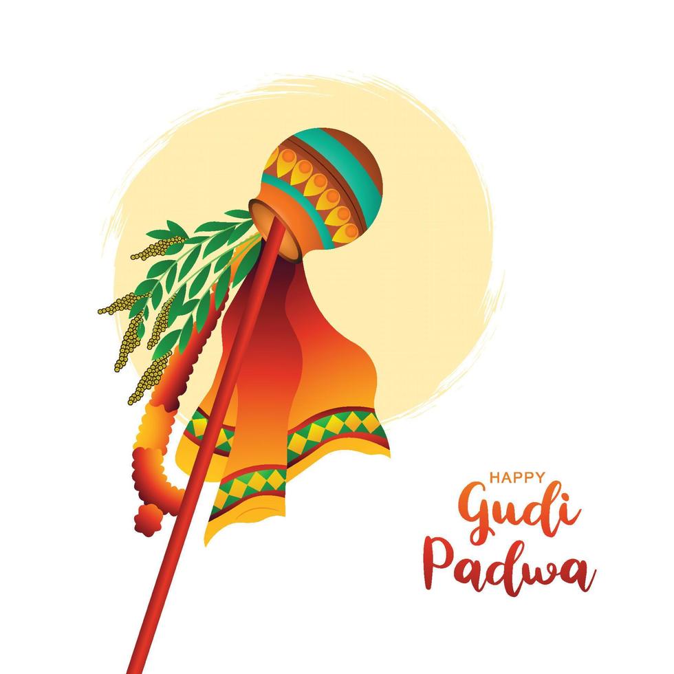 Happy gudi padwa traditional maharastra celebration greeting card background vector