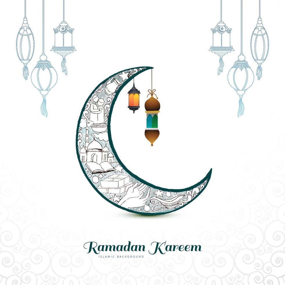 Moon ramadan kareem greeting card background vector