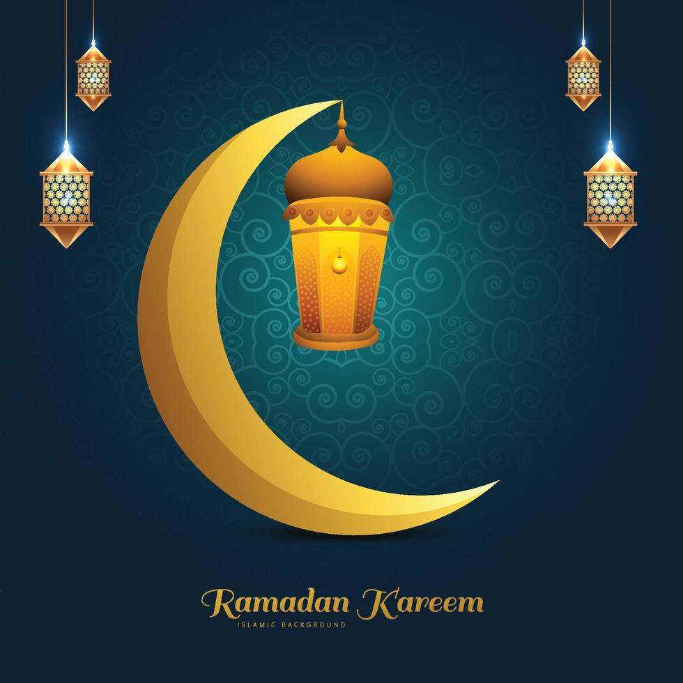 ramadan kareem luna islámica y lámparas fondo de tarjeta colorida vector