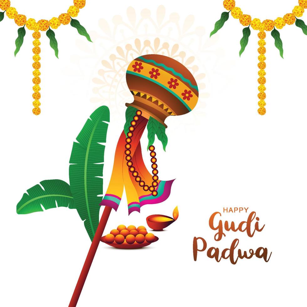 contento gudi Padwa tradicional Maharastra celebracion saludo tarjeta antecedentes vector