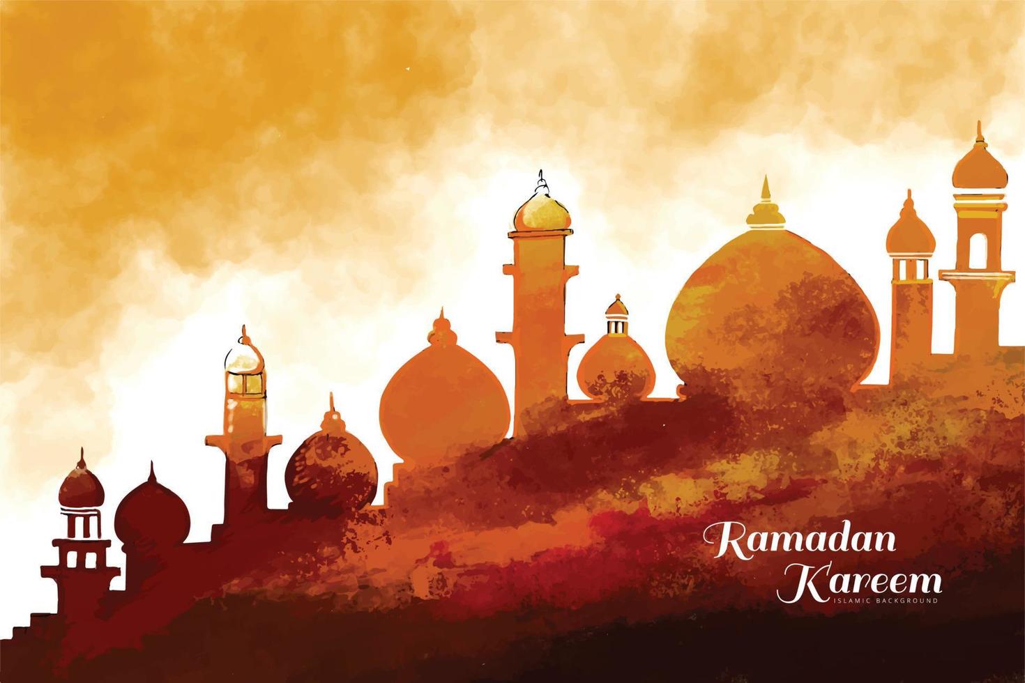 Ramadan kareem islamic background with mosques card design vector