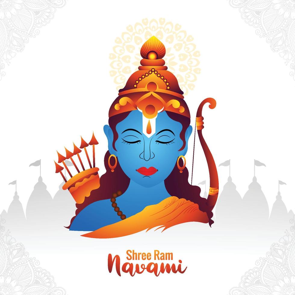 Shri ram navami celebration greeting card hindu festival background vector