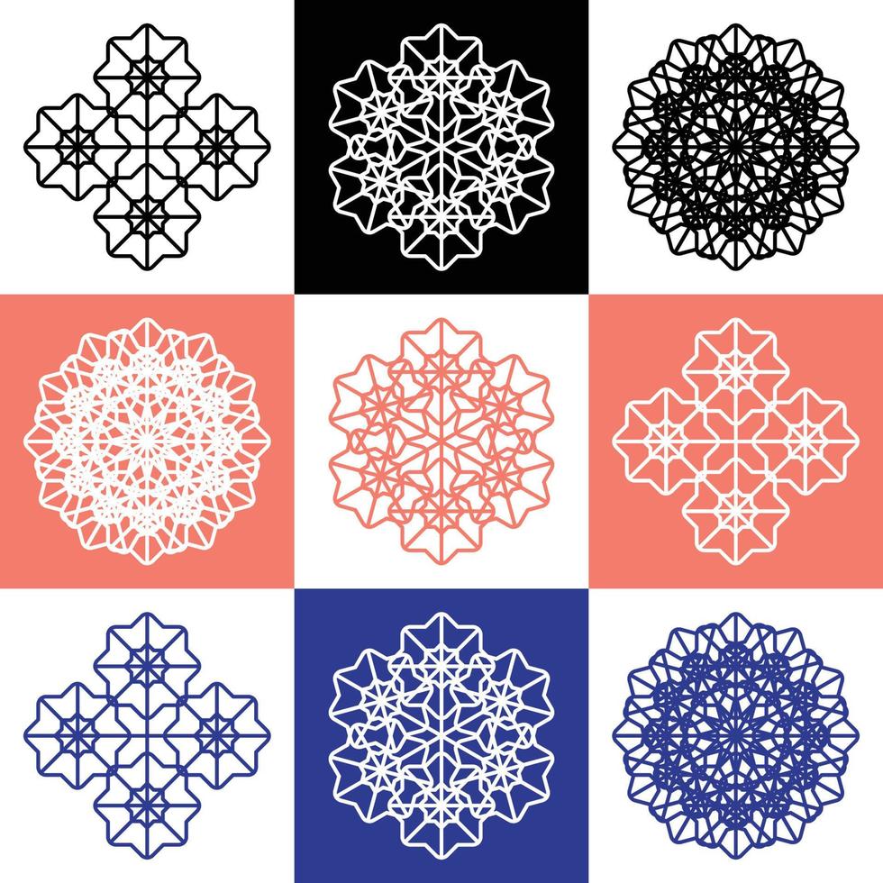 Vector set of abstract mandala design illustrations, ornaments in ethnic style. Islamic border background