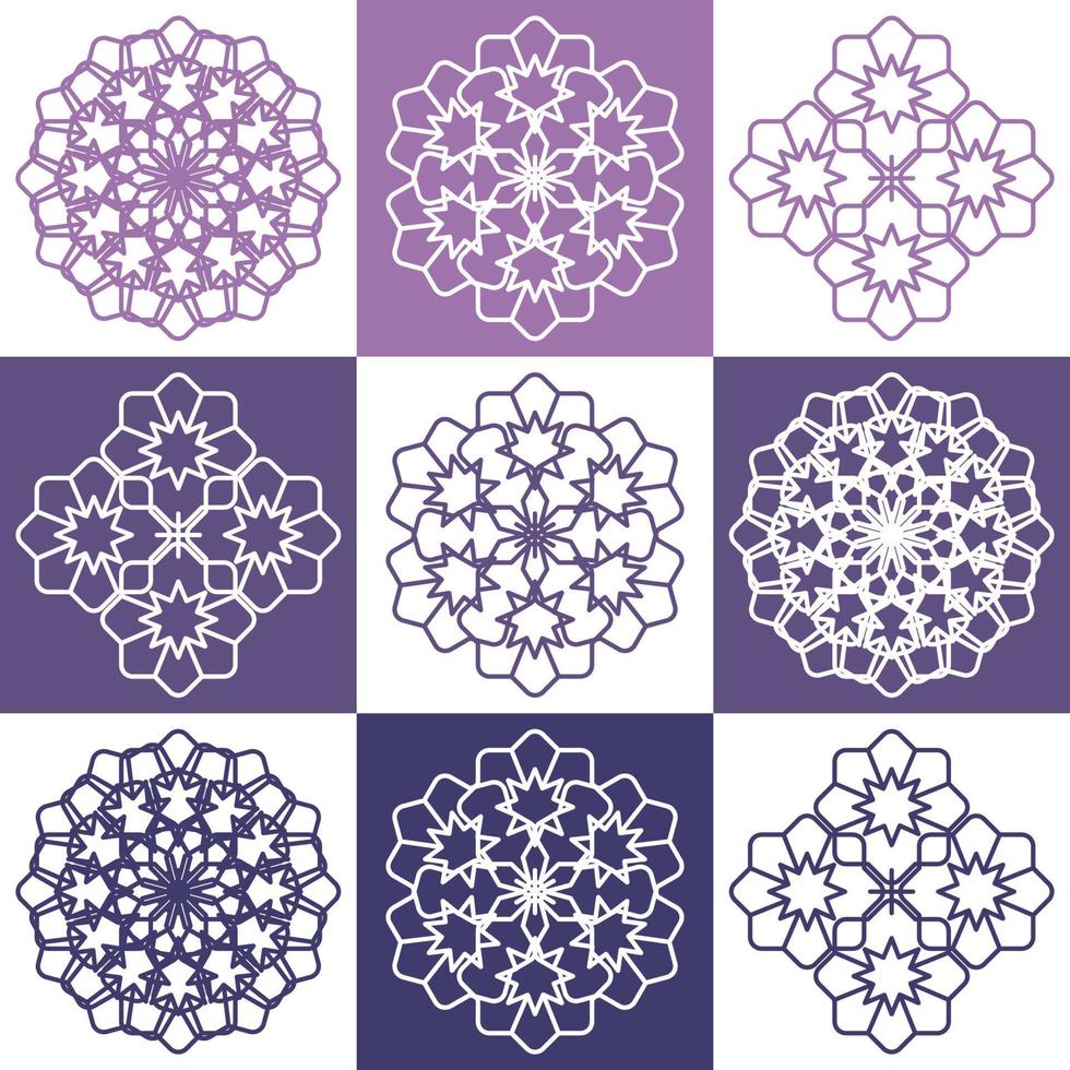 Vector set of abstract mandala design illustrations, ornaments in ethnic style. Islamic border background