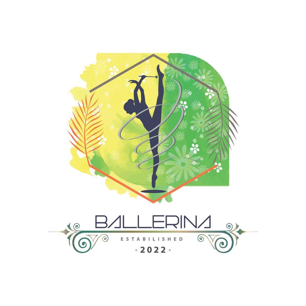 Ballerina dance in ballet motion dance style watercolor logo template design vector for brand or company and other