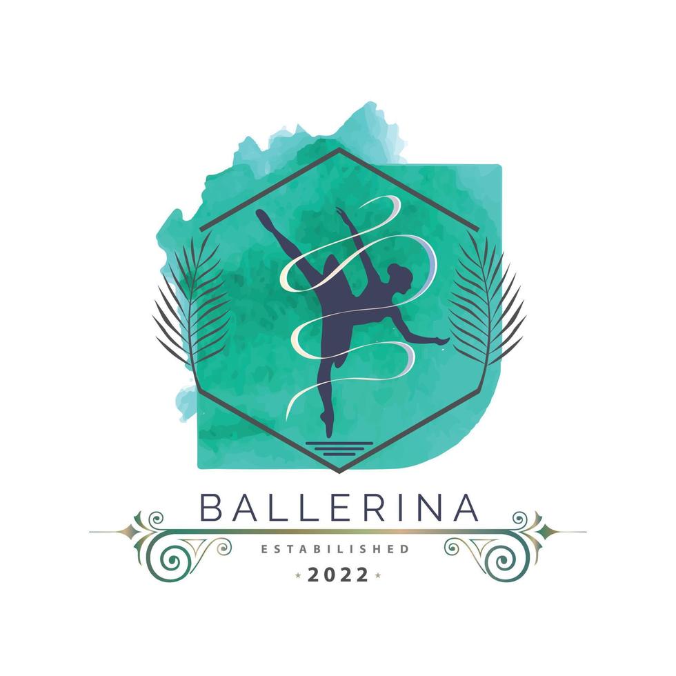 Ballerina dance in ballet motion dance style watercolor logo template design vector for brand or company and other
