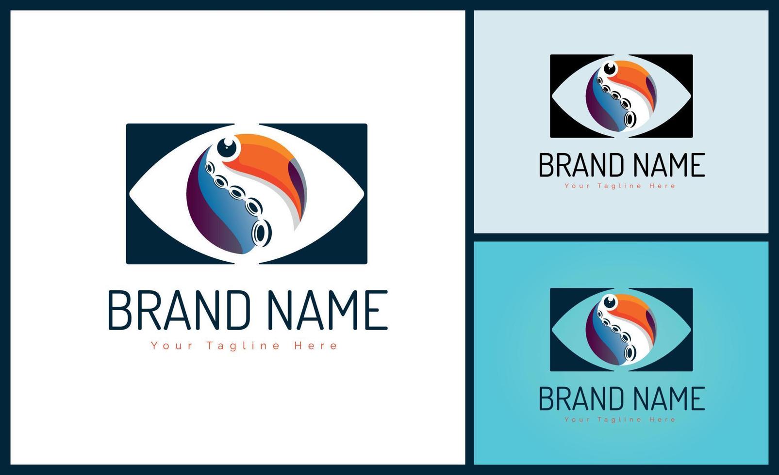 Toucan octopus tentacle eyes combination logo template design for brand or company and other vector