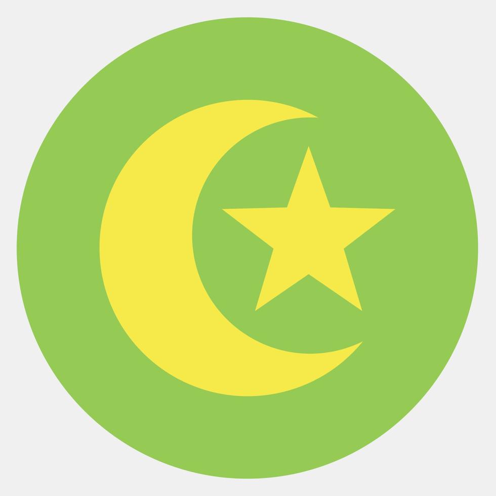 Icon moon and star. Islamic elements of Ramadhan, Eid Al Fitr, Eid Al Adha. Icons in color mate style. Good for prints, posters, logo, decoration, greeting card, etc. vector