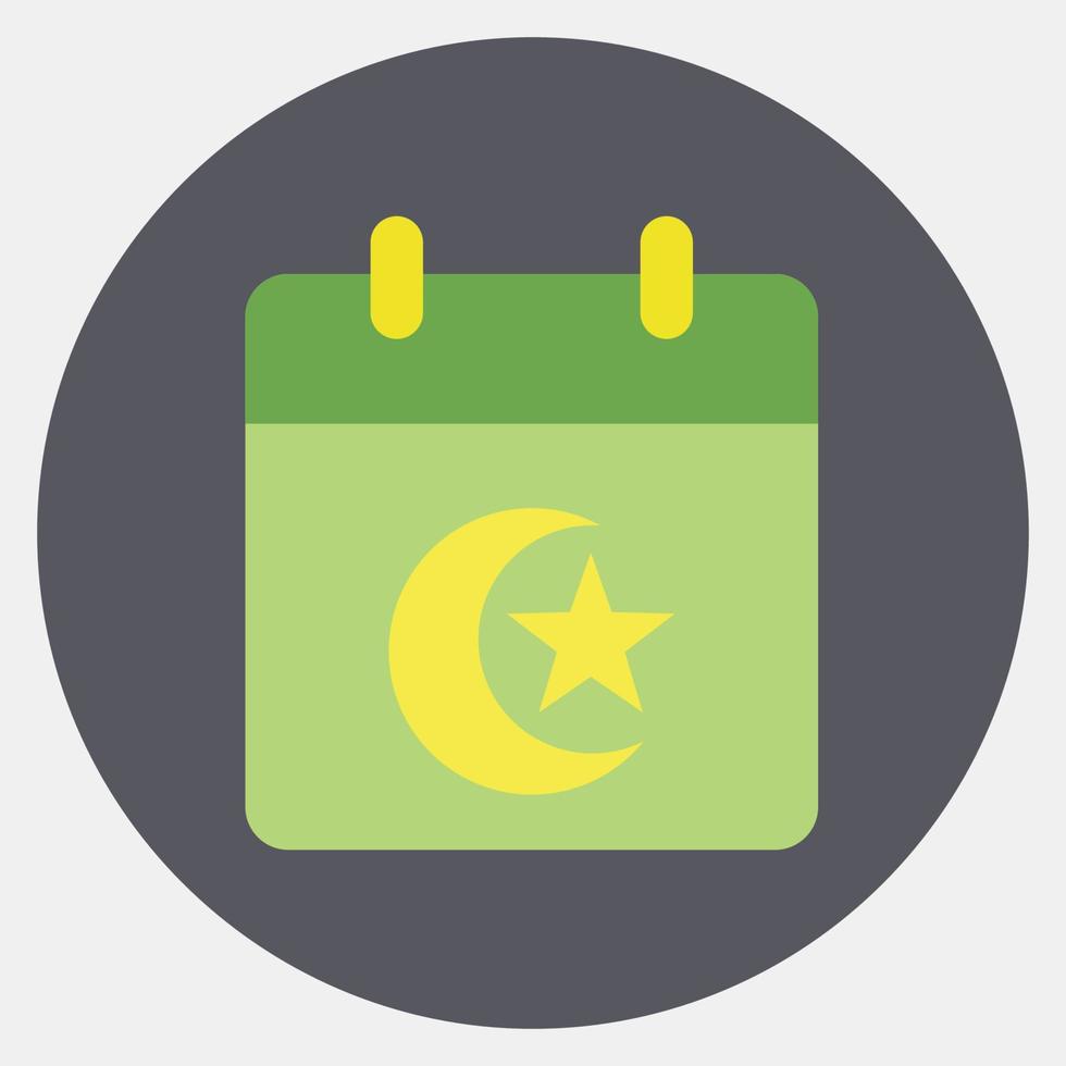 Icon islamic calendar. Islamic elements of Ramadhan, Eid Al Fitr, Eid Al Adha. Icons in color mate style. Good for prints, posters, logo, decoration, greeting card, etc. vector