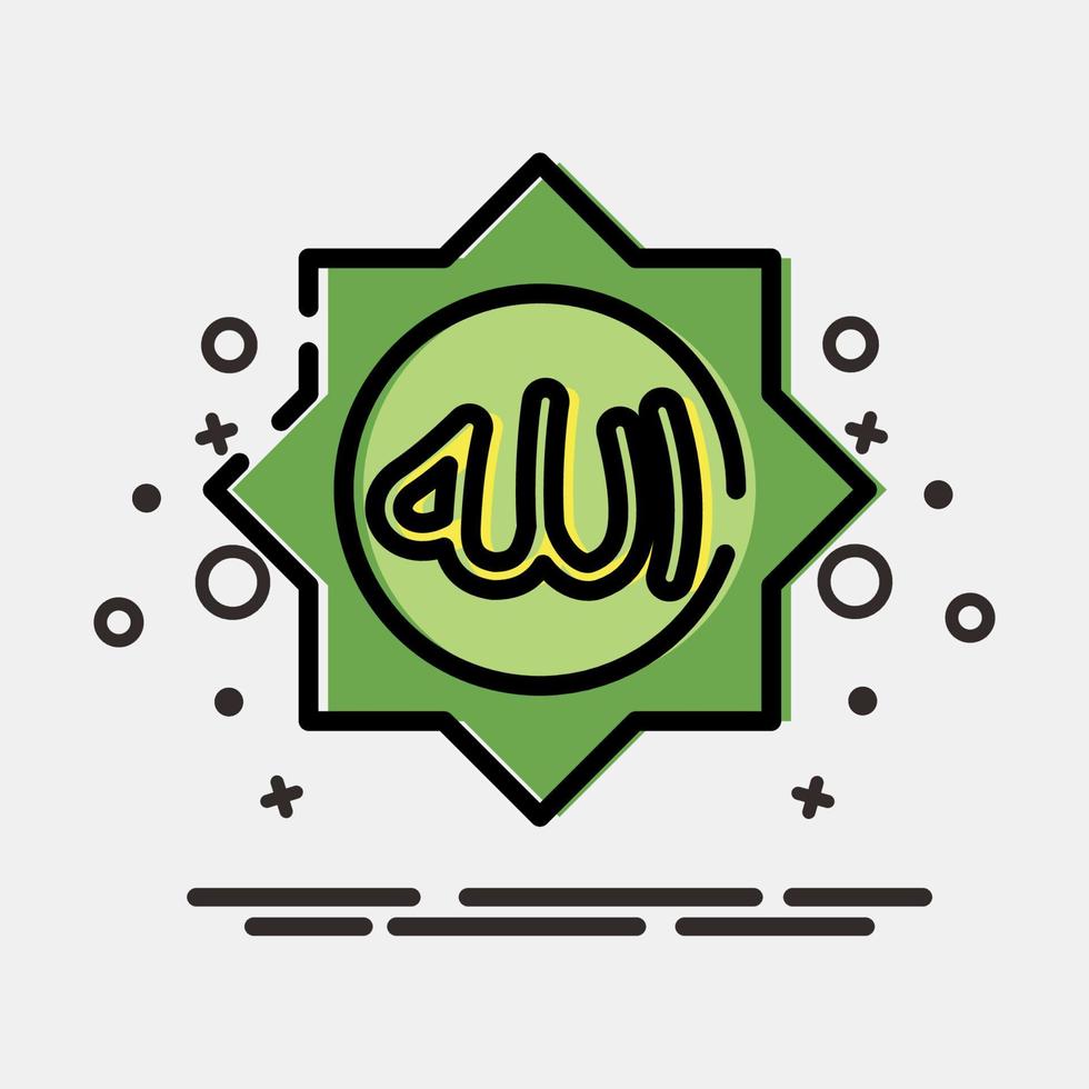 icono Alá palabra. islámico elementos de Ramadán, eid Alabama fitr, eid Alabama adha. íconos en mbe estilo. bueno para huellas dactilares, carteles, logo, decoración, saludo tarjeta, etc. vector