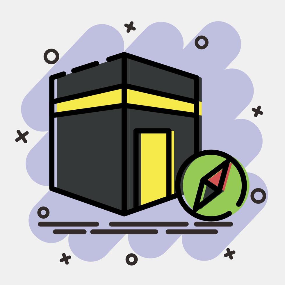 Icon qibla direction. Islamic elements of Ramadhan, Eid Al Fitr, Eid Al Adha. Icons in comic style. Good for prints, posters, logo, decoration, greeting card, etc. vector