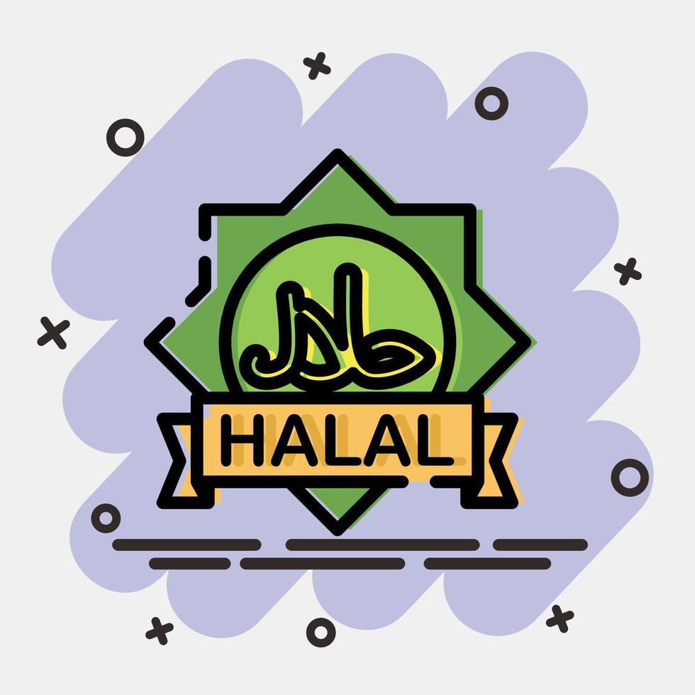 icono halal. islámico elementos de Ramadán, eid Alabama fitr, eid Alabama adha. íconos en cómic estilo. bueno para huellas dactilares, carteles, logo, decoración, saludo tarjeta, etc. vector