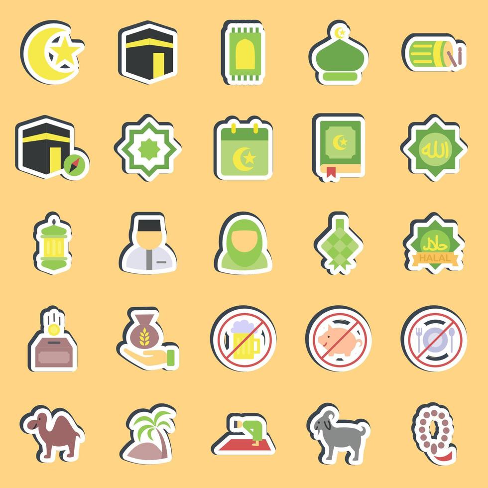 Sticker set of islamic. Islamic elements of Ramadhan, Eid Al Fitr, Eid Al Adha. Good for prints, posters, logo, decoration, greeting card, etc. vector