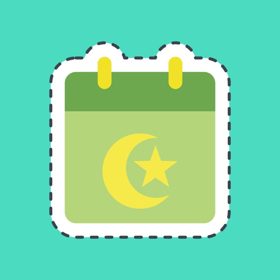 Sticker line cut islamic calendar. Islamic elements of Ramadhan, Eid Al Fitr, Eid Al Adha. Good for prints, posters, logo, decoration, greeting card, etc. vector