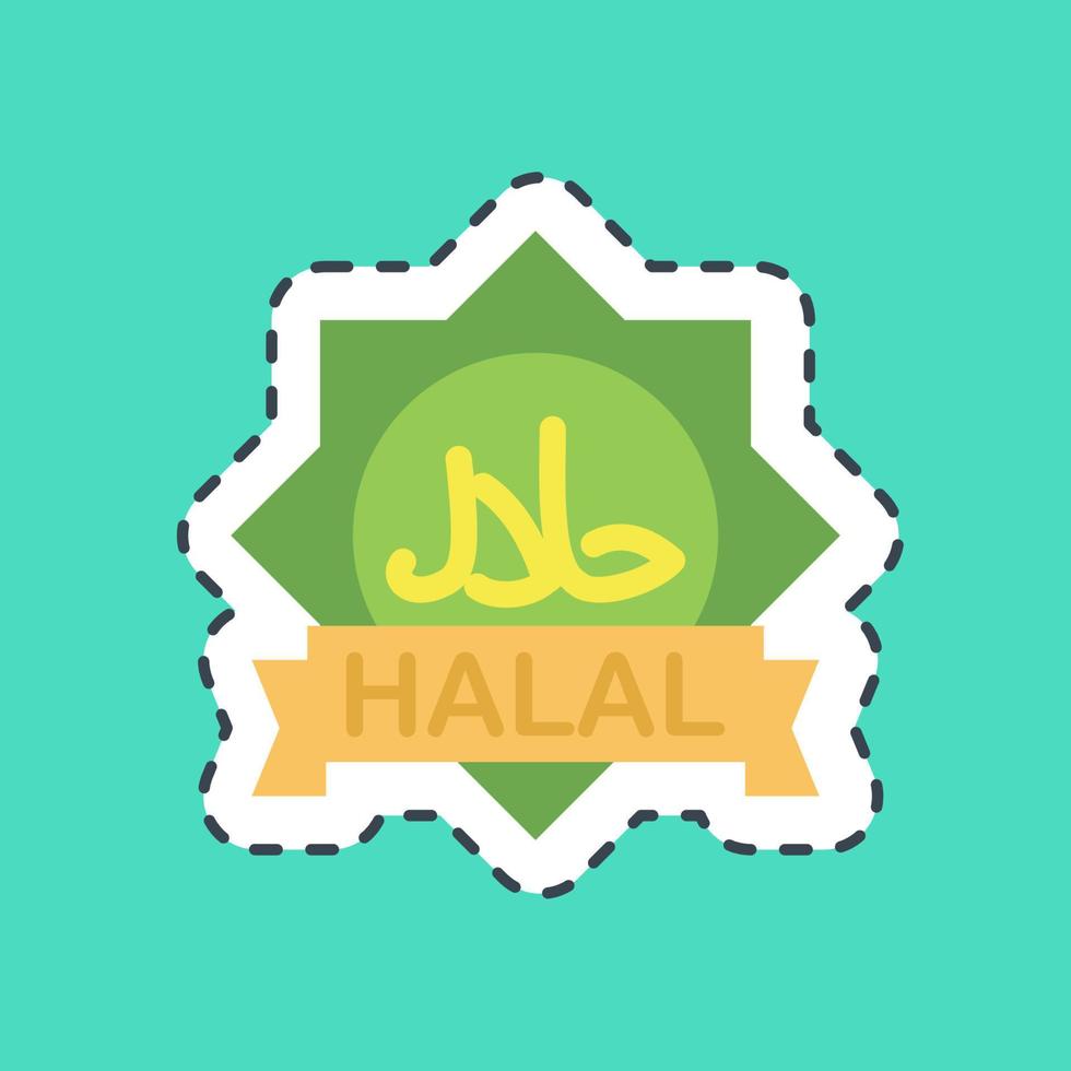 Sticker line cut halal. Islamic elements of Ramadhan, Eid Al Fitr, Eid Al Adha. Good for prints, posters, logo, decoration, greeting card, etc. vector