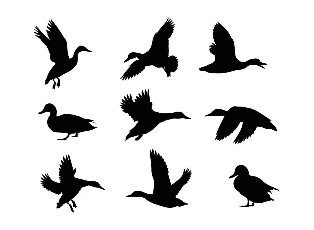 duck silhouette set in variety pose vector