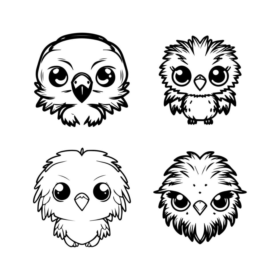 A collection set of cute anime eagle head logo designs, featuring various Hand drawn line art illustrations perfect for any creative project vector