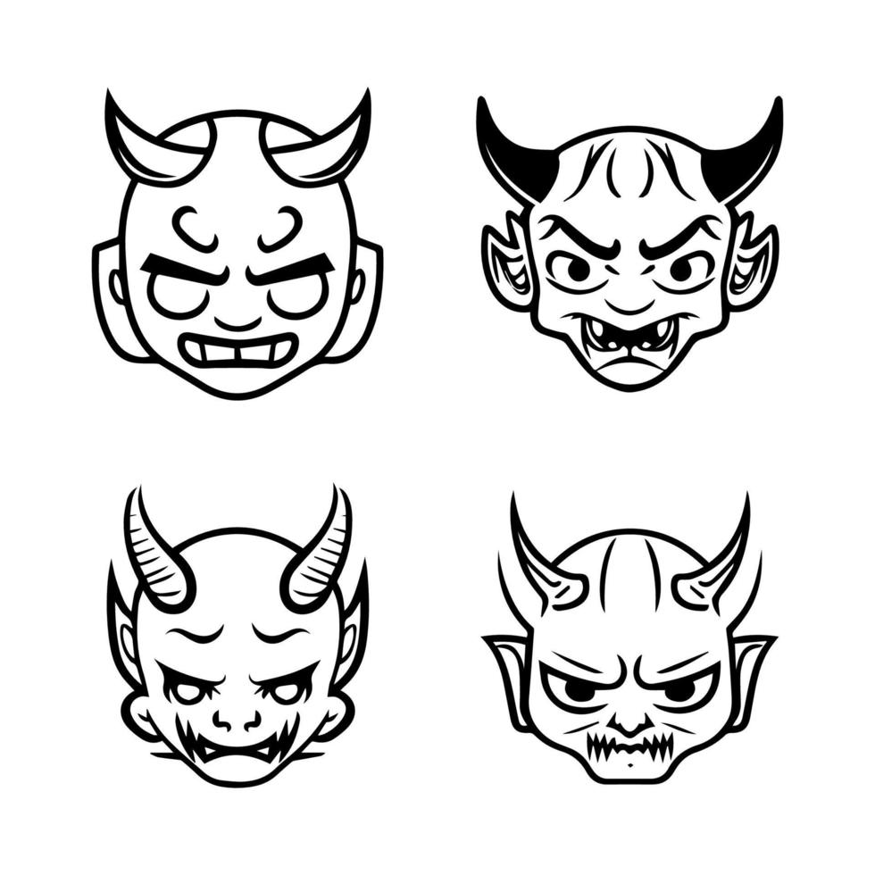 A set of cute kawaii Hannya masks, Hand drawn with clean line art. Each design features the iconic expression illustration vector