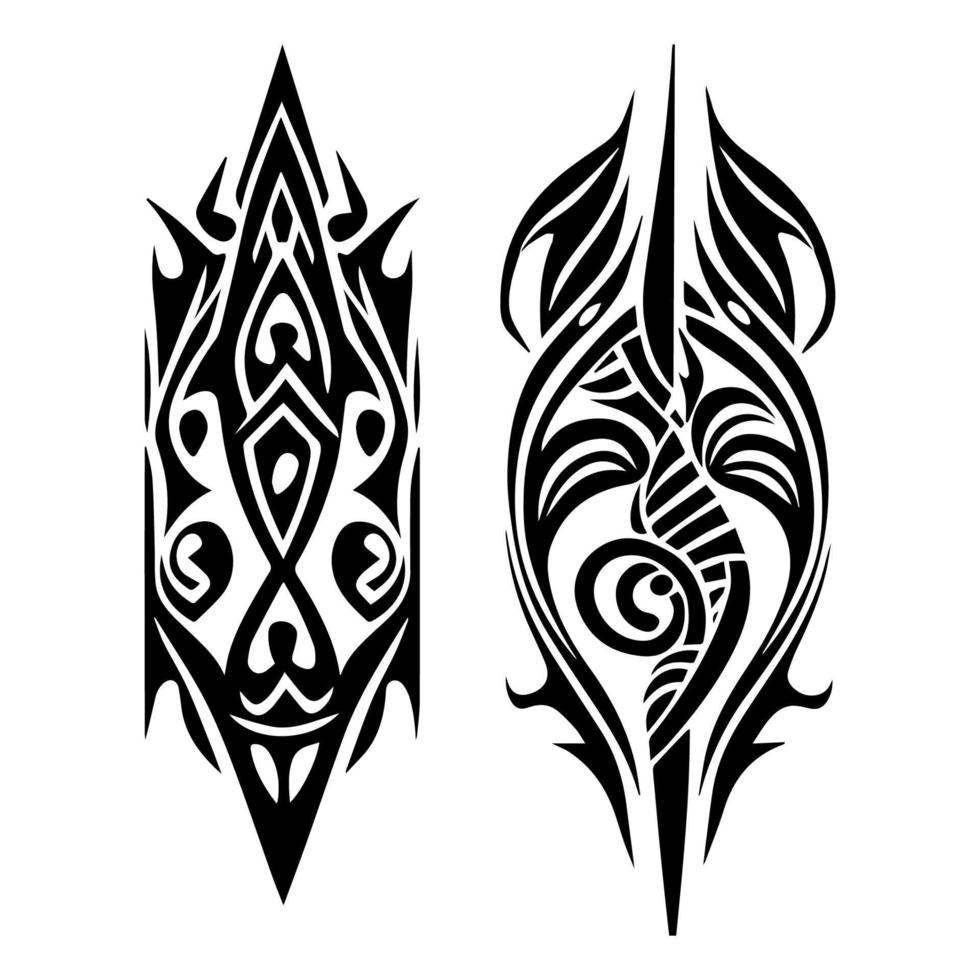 un colección conjunto de negro y blanco mano dibujado tribal tatuaje diseños ese evocar un sentido de cultural patrimonio y tradicional Arte vector