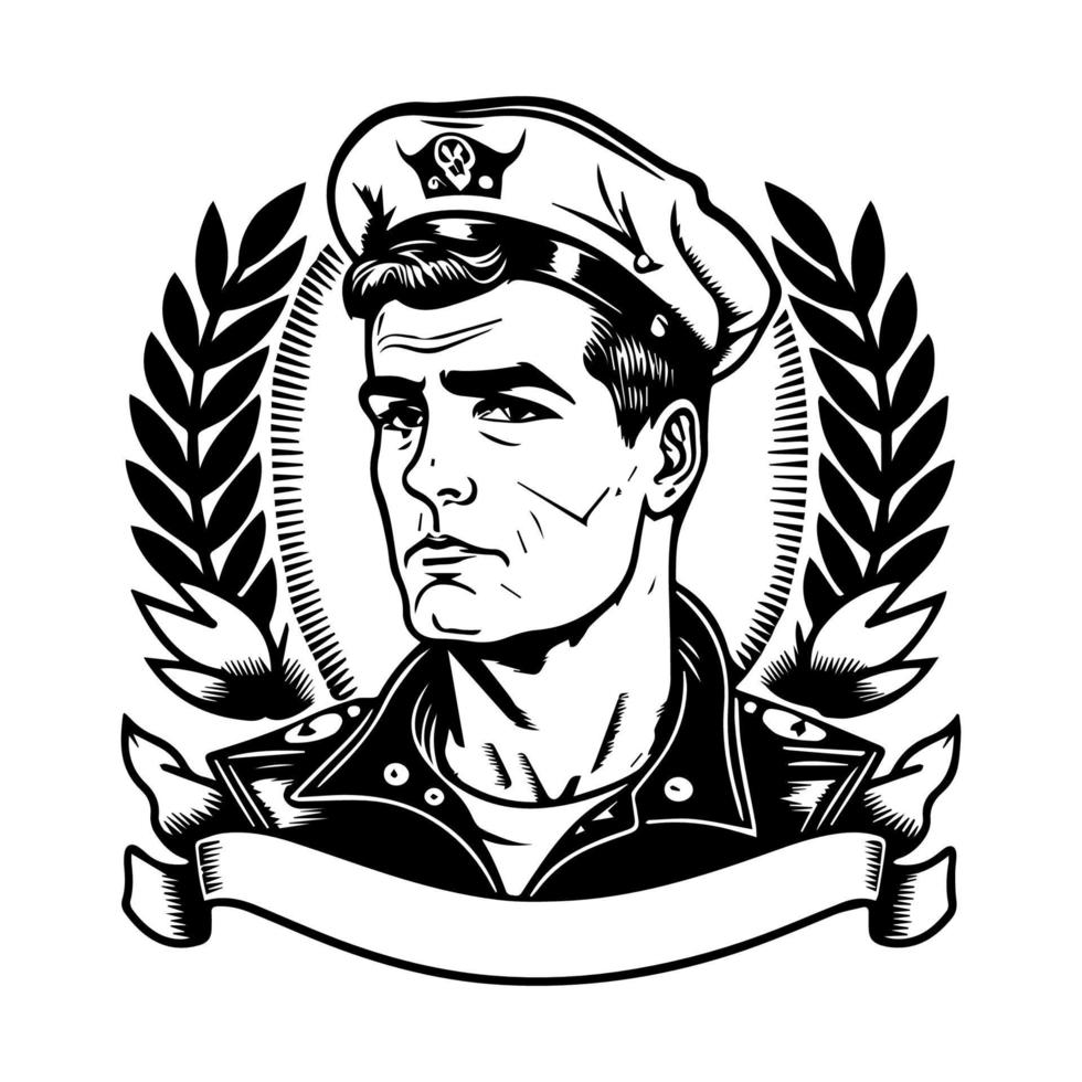 This collection features Hand drawn line art illustrations of a cute sailor captain of the ship logo, perfect for nautical or maritime-themed designs vector