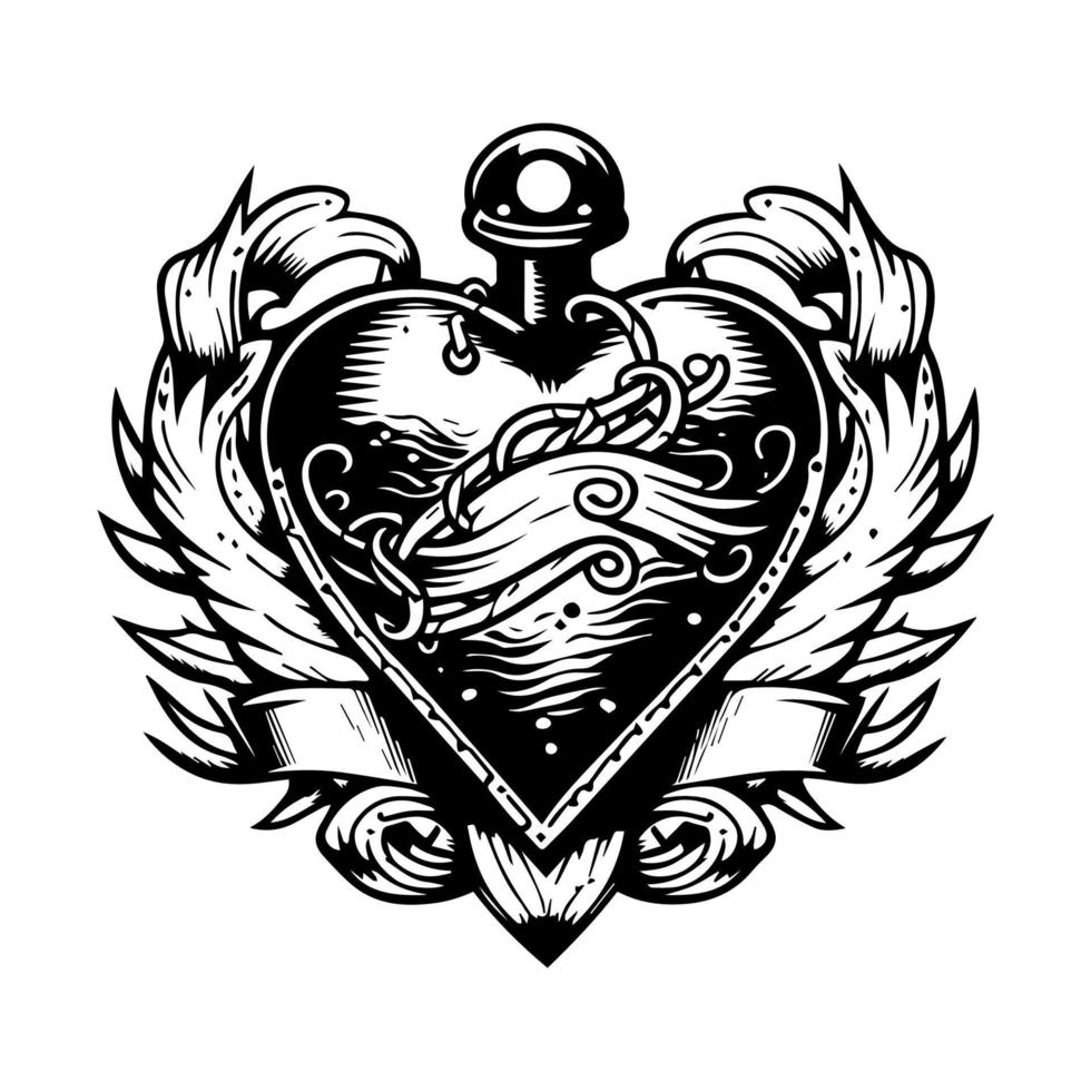 Express your love in a unique way with our heart sign tattoo design collection, featuring beautifully detailed black and white Hand drawn illustrations vector