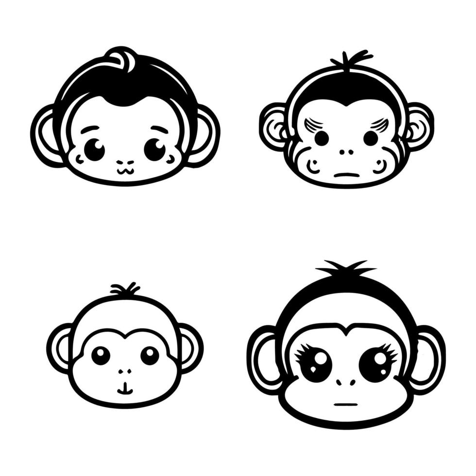 Playful and endearing Hand drawn collection set of cute kawaii monkeys, showcasing the adorable side of these beloved animals vector