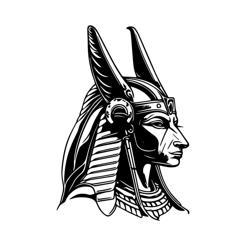 Mesmerizing and striking Hand drawn line art illustration of Anubis head, showcasing the ancient Egyptian deity's power and mystery vector