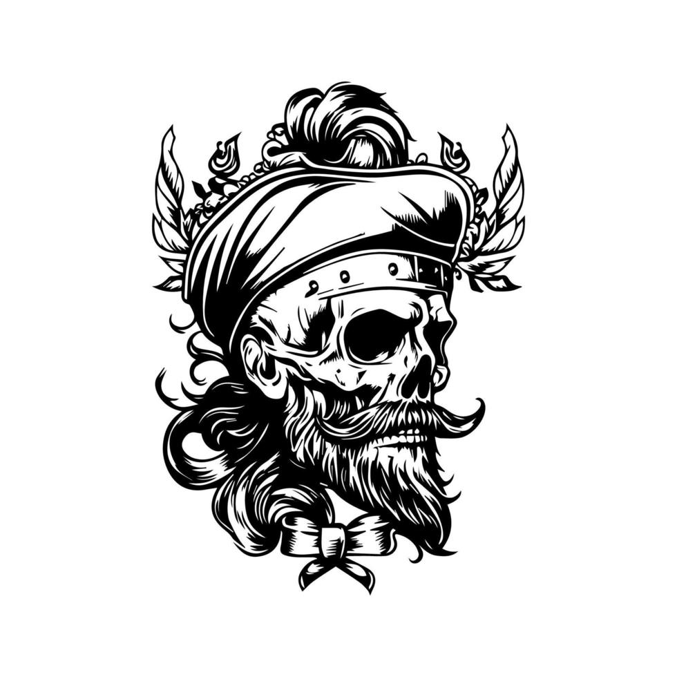 Impressive and menacing Hand drawn line art illustration of a pirate skull, evoking a sense of danger and adventure on the high seas vector