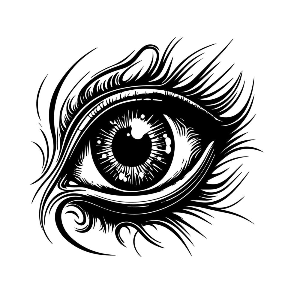 intricate eye tattoo concept, expertly crafted in detailed line art vector