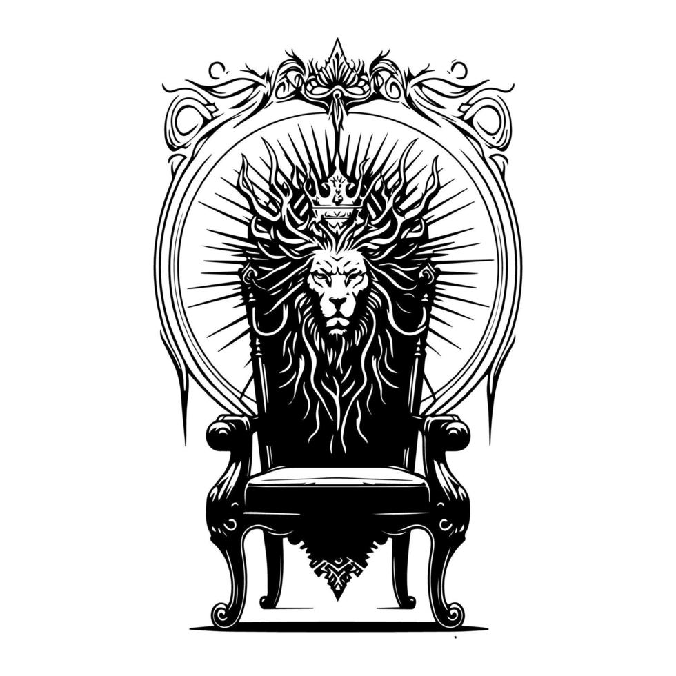 A majestic and intricate royal throne in black and white line art, Hand drawn with detail and precision, fit for a king or queen vector