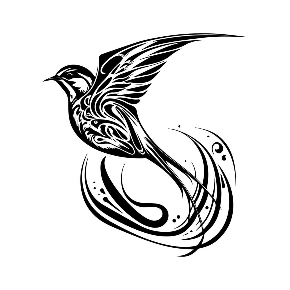 A beautiful Hand drawn illustration of a swallow bird in tribal tattoo style, perfect for body art or graphic design vector