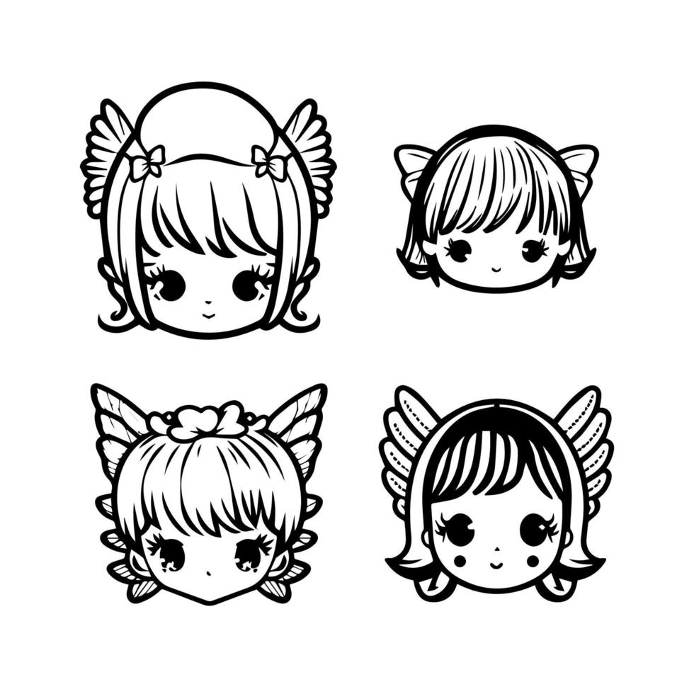 Unleash the magic with our kawaii anime fairy, princess, and angel head collection. Hand drawn with love, these illustrations are sure to add a touch of enchantment to any project vector