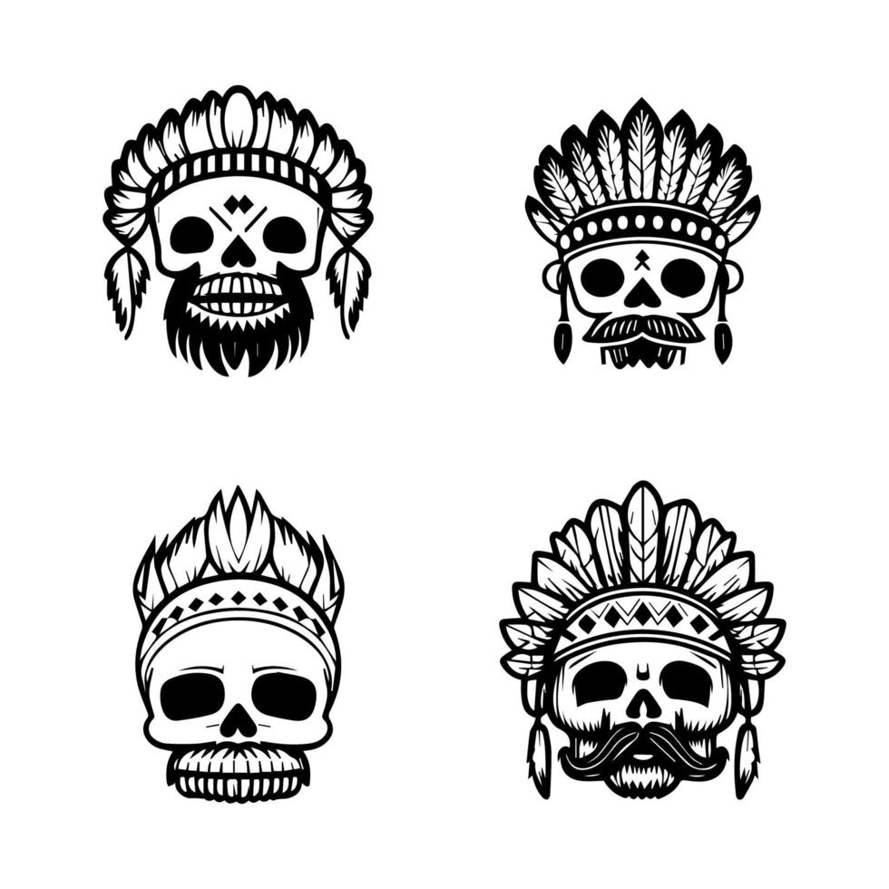 Unleash your inner warrior with our cute anime skull head wearing Indian chief accessories collection. Hand drawn with love, these illustrations are sure to add a touch of edgy charm to your project vector